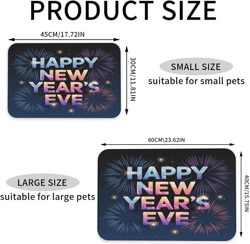 Pet Feeding Mat Happy New Year Eve Greeting Fireworks Absorbent Pet Placemat for Food Water Bowl with Waterproof Rubber Backing 24x16In Quick Dry Water Dispenser Mat for Dog Cat - Image 4