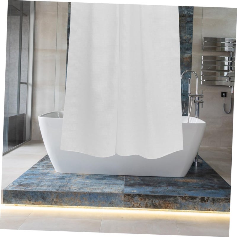 Waterproof Waffle Weave Shower Curtain with Curved Hooks, 80x180cm Thickened Solid Polyester Bath Curtain for Bathroom Shower, Resistant Divider Panel for Home Spa - Image 5