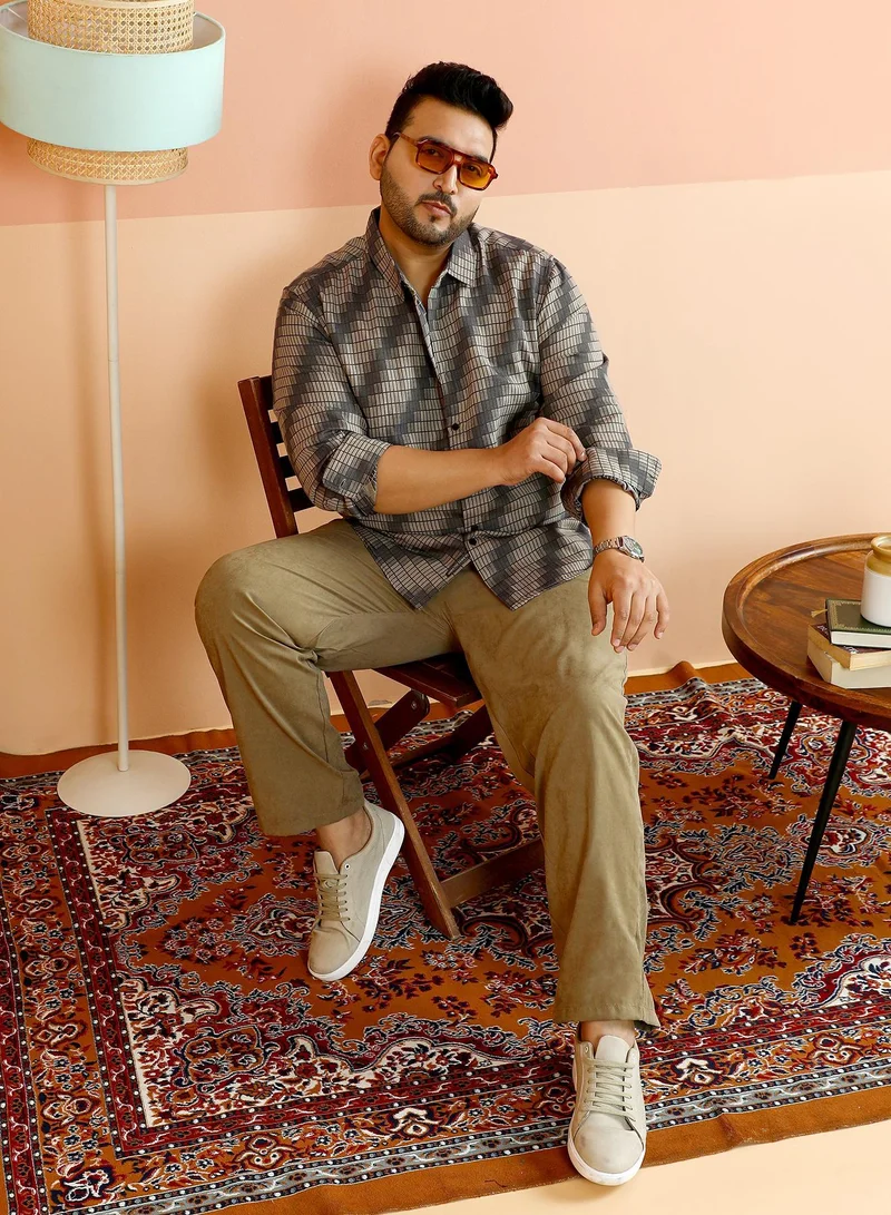 Instafab Plus  Instafab Plus Men's Grey & Beige Gradient-Slant Woven Shirt For Casual Wear | Spread Collar | Long Cuffed Sleeves | Button Closure | Plus Size Shirt Crafted With Comfort Fit For Everyday Wear for Men | Best Price UAE