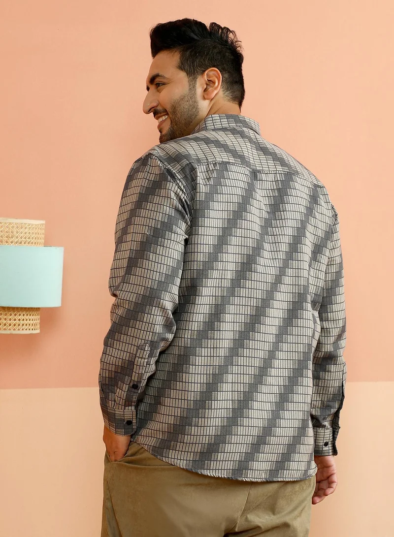 Instafab Plus  Instafab Plus Men's Grey & Beige Gradient-Slant Woven Shirt For Casual Wear | Spread Collar | Long Cuffed Sleeves | Button Closure | Plus Size Shirt Crafted With Comfort Fit For Everyday Wear for Men | Best Price UAE