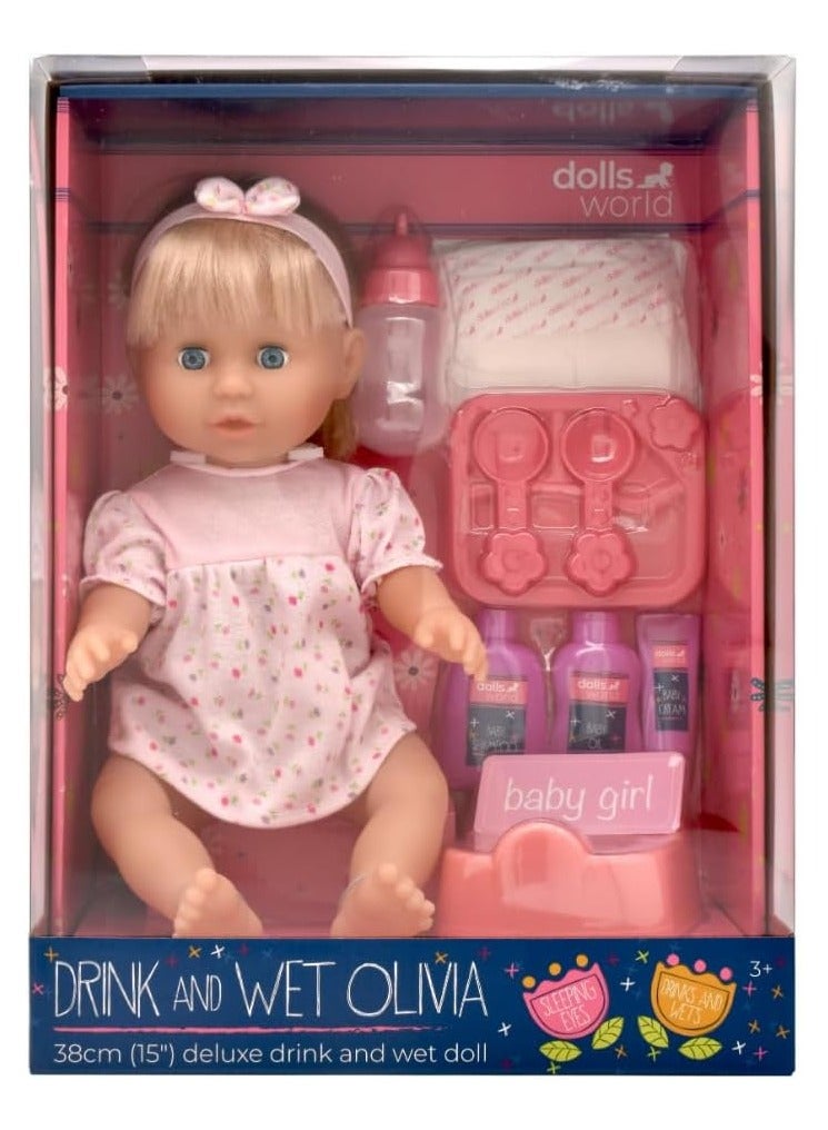 دولز وورلد أوليفيا 15 بوصة مشروب ومعها دمية فاخرة ذات عيون نائمة بشعر من بيتركين هدية للأطفال من عمر 18 شهرًا فما فوق - Image 1