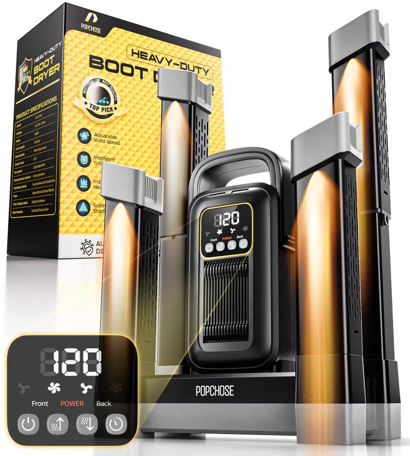 POPCHOSE Heavy-Duty Boot Dryer, Boot Warmer Helps Reduce Odor, Fast 1.5-Hour Drying Dual Dir Duct Shoe Dryer, Silent & Adjustable Timer, Effective Drying for Work Boots & Outdoor Gear - Image 1