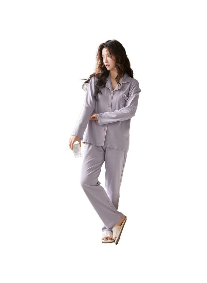 Yiershuang Women's Pajamas, Autumn And Winter Long-sleeve Cardigan, Loose-fitting Simple Ladies' Loungewear Set, Suitable For Outdoor Wear