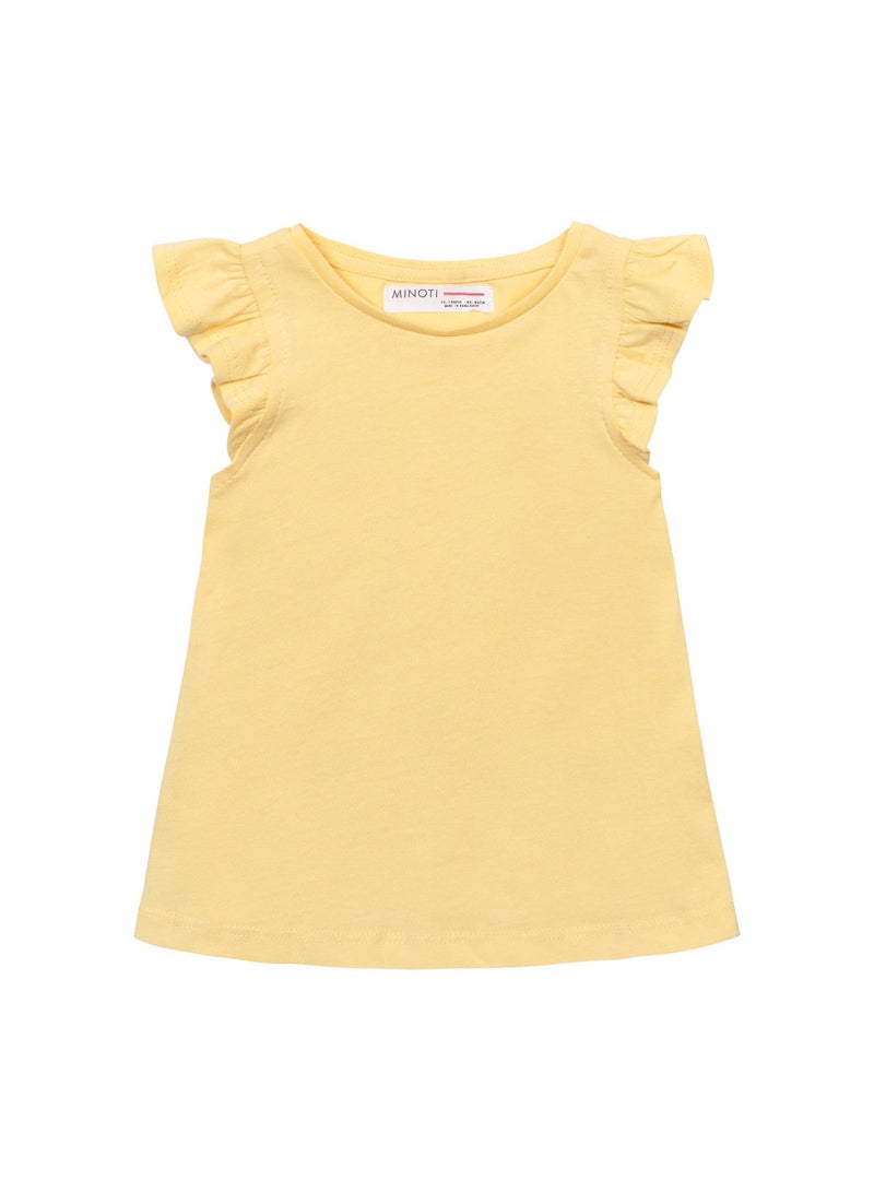MINOTI Girls Cap Sleeve T-Shirt with Frill Detail - Image 1