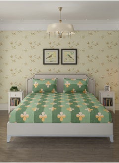 Status Contract Spring Summer Collection-Cotton Rich Double Bedsheet with 2 Pillow Covers for Bed Room, Home, Hotel-120 GSM, Green Clover, 210 X 215 Cm  - Image 1
