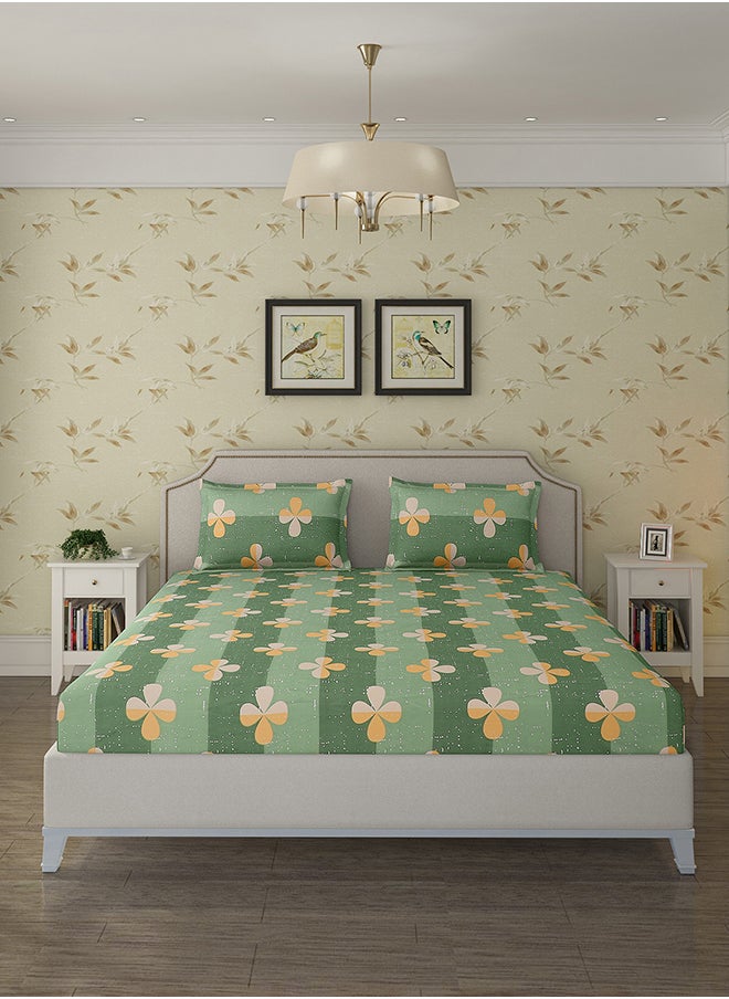 Status Contract Spring Summer Collection-Cotton Rich Double Bedsheet with 2 Pillow Covers for Bed Room, Home, Hotel-120 GSM, Green Clover, 210 X 215 Cm  - Image 1