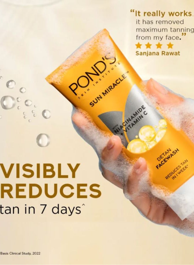 Pond's Sun Miracle DeTan FaceWash | With Niacinamide + Vitamin C | Reduces Tan In 1 Week | 100g - Image 2