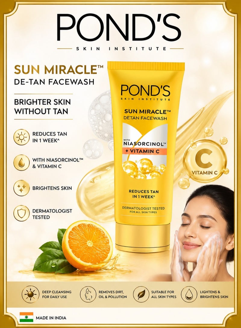 Pond's Sun Miracle DeTan FaceWash | With Niasorcinol + Vitamin C | Reduces Tan In 1 Week | 100g - Image 1
