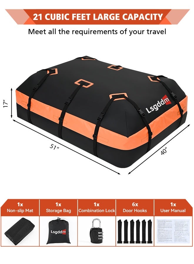 Lsgddm Lsgddm Roof Bag, Waterproof Soft Car Top Carrier Without Rack, 21 Cubic Feet Cargo Carrier for Top of All Vehicles with/Without Rack, Includes Anti-Slip Mat, 6 Door Hooks, Luggage Lock, Storage Bag - Image 3