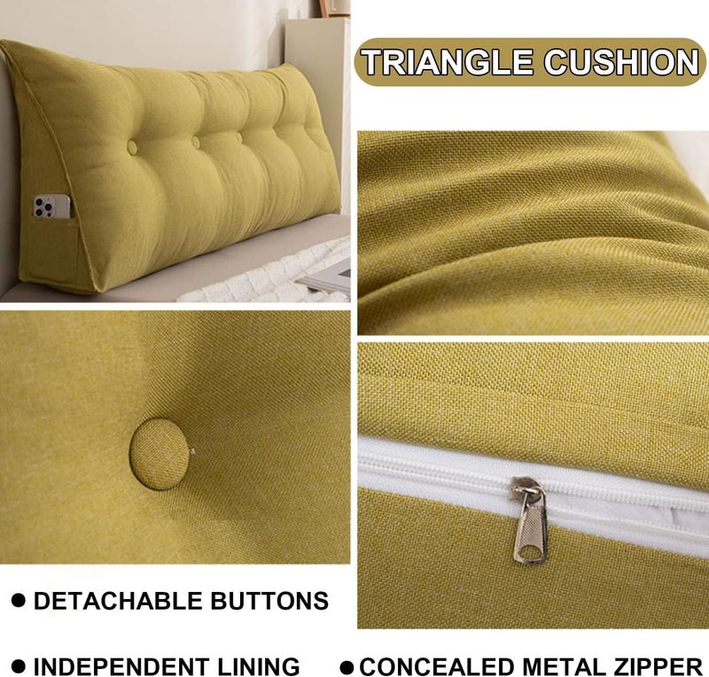 aeTHEric Velvet Wedge Pillow Triangular Headboard Pillow,Body Throw Pillows Bed Backrest Reading Bolster (47 x 8 x 20 inch), Yellow - Image 3