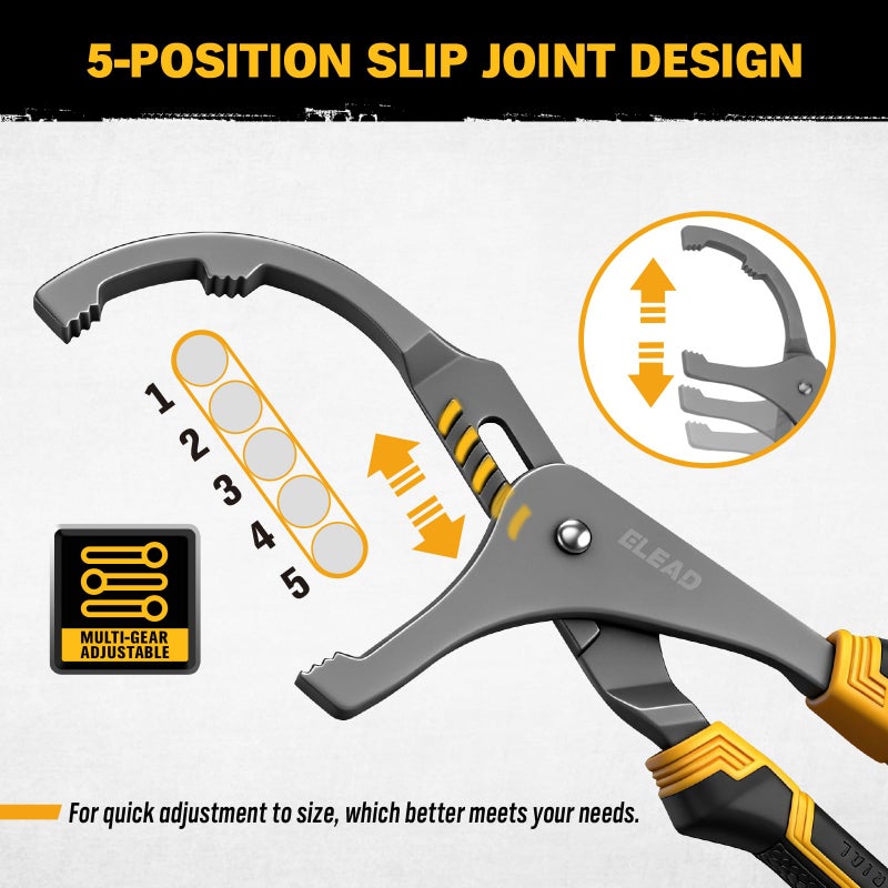 ELEAD Adjustable Oil Filter Wrench Set - 9" & 12" Oil Filter Pliers Oil Filter Removal Tools for Cars, Trucks, Motorcycles - Durable Carbon Steel, Ergonomic Grip, Easy Access Design - Image 3