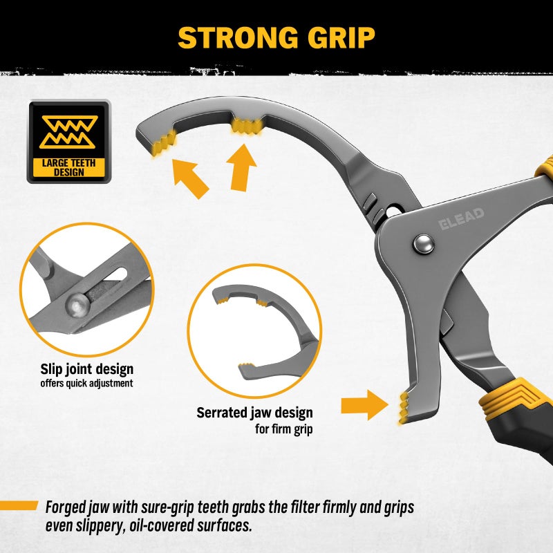 ELEAD Adjustable Oil Filter Wrench Set - 9" & 12" Oil Filter Pliers Oil Filter Removal Tools for Cars, Trucks, Motorcycles - Durable Carbon Steel, Ergonomic Grip, Easy Access Design - Image 4