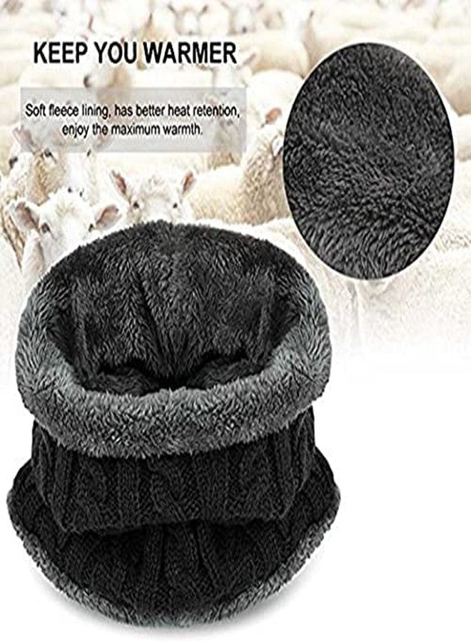 V3E Star Woolen Snow Proof Inside Fur Wool Unisex Beanie Cap with Neck Warmer Set Knit Hat Thick Fleece Lined Winter Hat for Men & Women-(Black) - Image 2