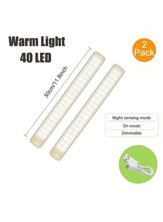 Aiwellkay 2 Pack Warm Light LED Strip Lights 40LED Magnetic USB Powered Dimmable - Image 1