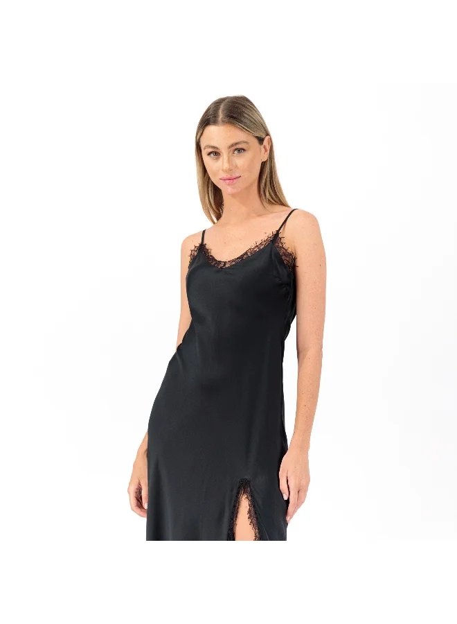 Two Bees Ella Black 100% Pure Silk Lace Slip- Discounted Price