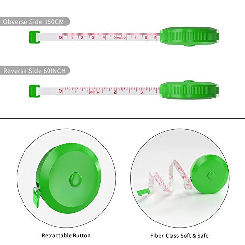 DiCUNO 60-Inch 1.5 Meter Soft and Retractable Tape Body Tailor Sewing Craft Cloth Dieting Measuring Tape (3 Pcs of Green with Soft Tape) - Image 3