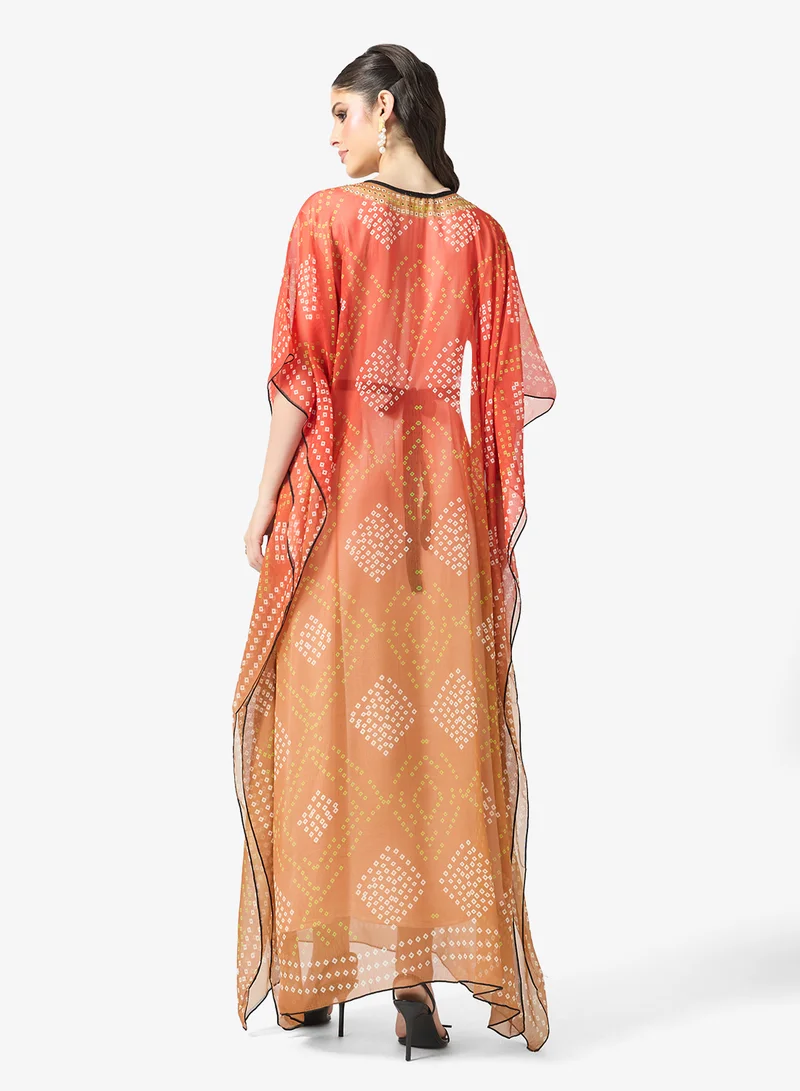 ارابيان كلوزيت Modern Bandhani Print Flowing Kaftan