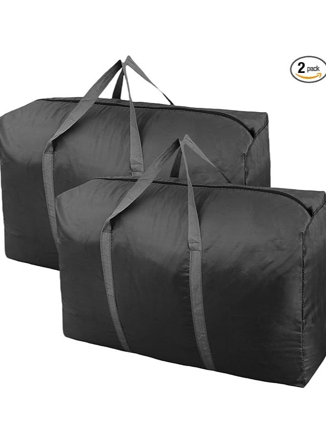 Black Large Storage Bags, 100L Waterproof Foldable Travel Duffle Bag with Reinforced Handles, Oversized Heavy Duty Moving Bags, for Bed Organize Clothing, Blanket （2 Pack） 