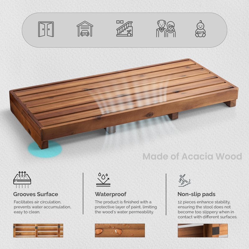TINAMO One Step Stool for Elderly (35" Length) - Acacia Wood High Step Stool with Non-Slip Pads - 550 Lbs Wooden Mobility Stepping Stools for Handicap, Bed, Bathroom, Kitchen (Patent Pending) - Image 3