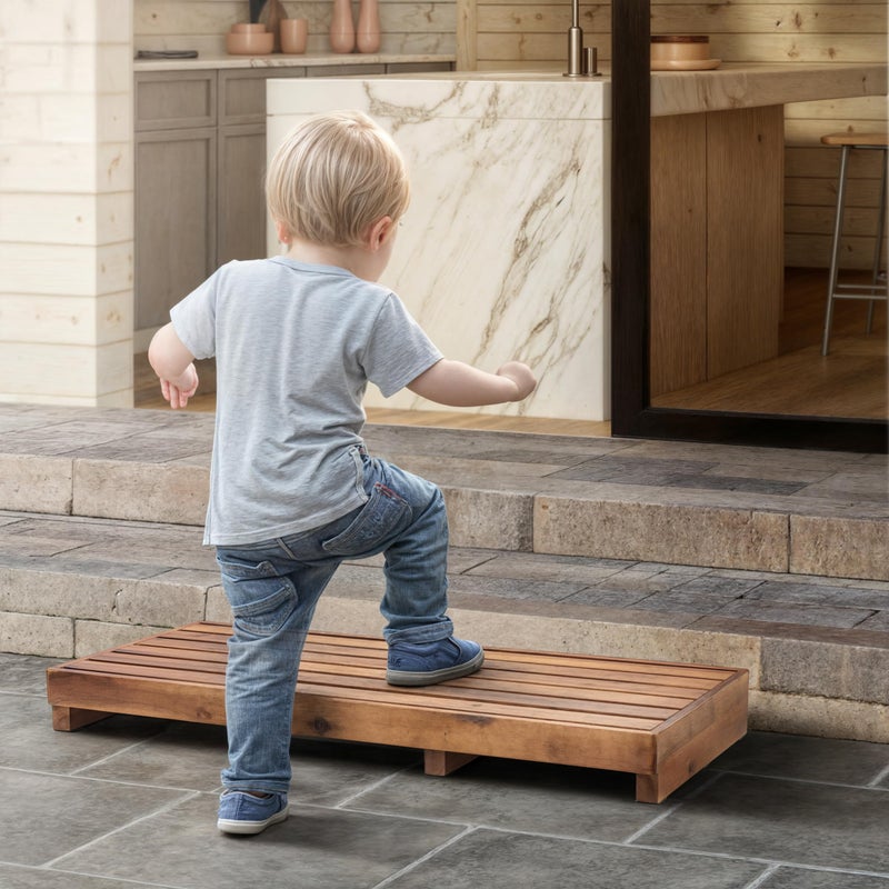 TINAMO One Step Stool for Elderly (35" Length) - Acacia Wood High Step Stool with Non-Slip Pads - 550 Lbs Wooden Mobility Stepping Stools for Handicap, Bed, Bathroom, Kitchen (Patent Pending) - Image 1