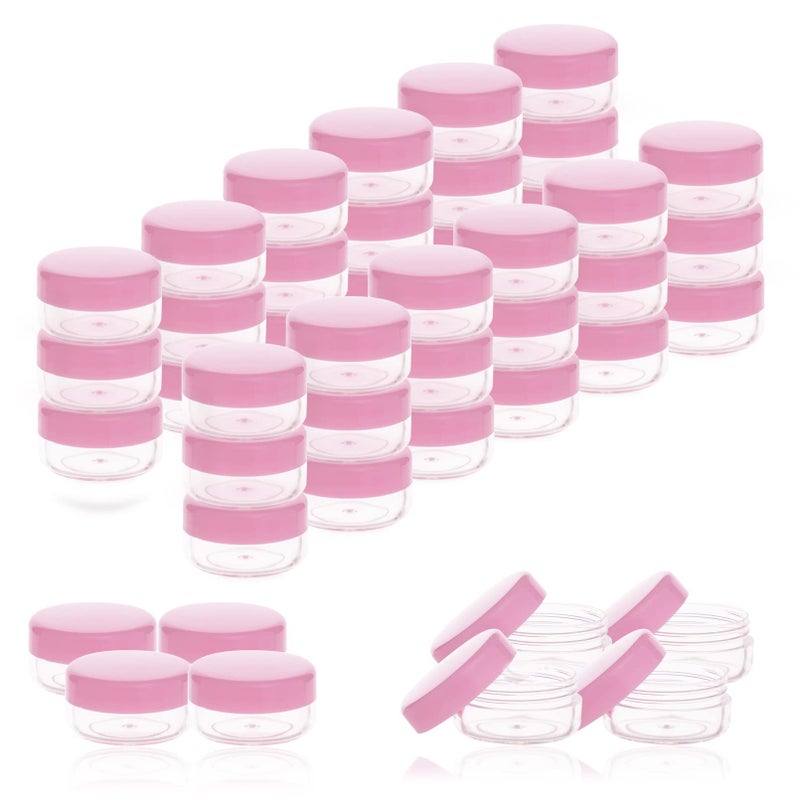 ZEJIA 5 Gram Sample Containers with Lids Mini Makeup Containers Empty Plastic Travel Cosmetic Containers with Labels50 Count Pink Lid