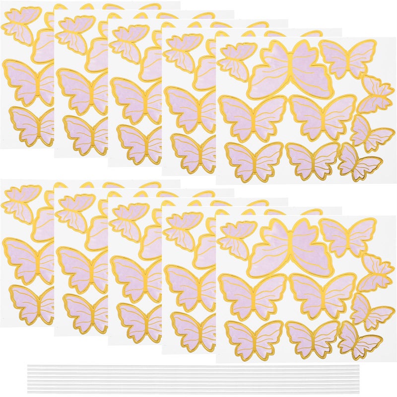 Gold Edged Purple Paper Butterfly Cake Topper 10 Sets Cupcake Decorations Wedding Birthday Party - Image 2
