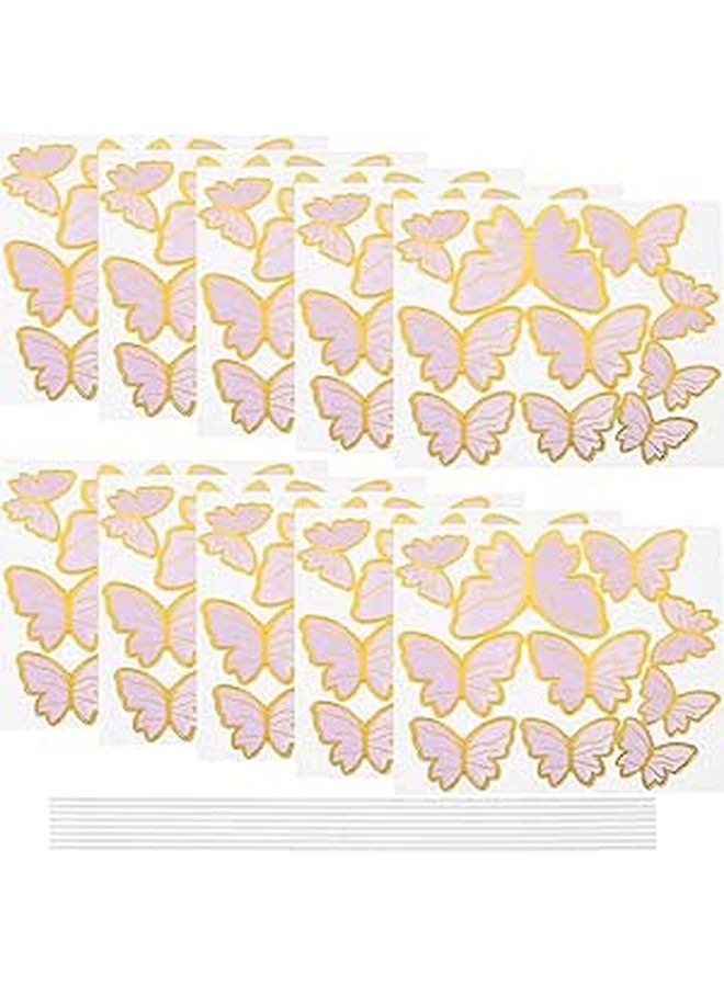 Gold Edged Purple Paper Butterfly Cake Topper 10 Sets Cupcake Decorations Wedding Birthday Party - Image 1
