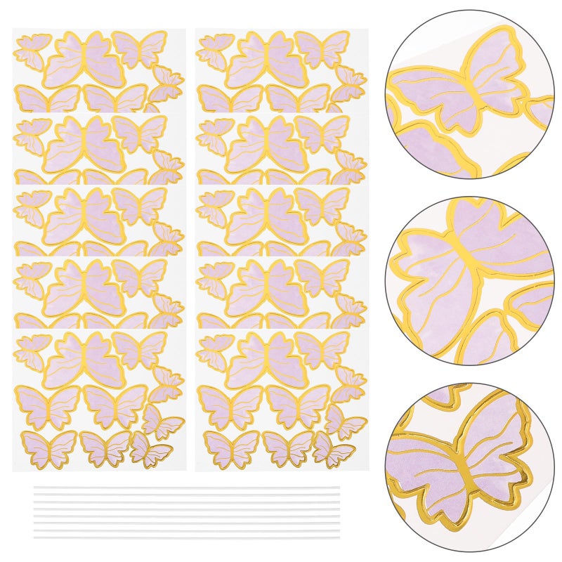 Gold Edged Purple Paper Butterfly Cake Topper 10 Sets Cupcake Decorations Wedding Birthday Party - Image 4