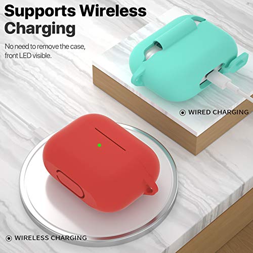 ATUAT for AirPods Pro 1st/2nd Generation Case Cover, Protective Silicone Skin Accessories with Keychain for Women Men for Apple AirPods Pro 2019/2022 Charging Case,Front LED Visible-Red - Image 3