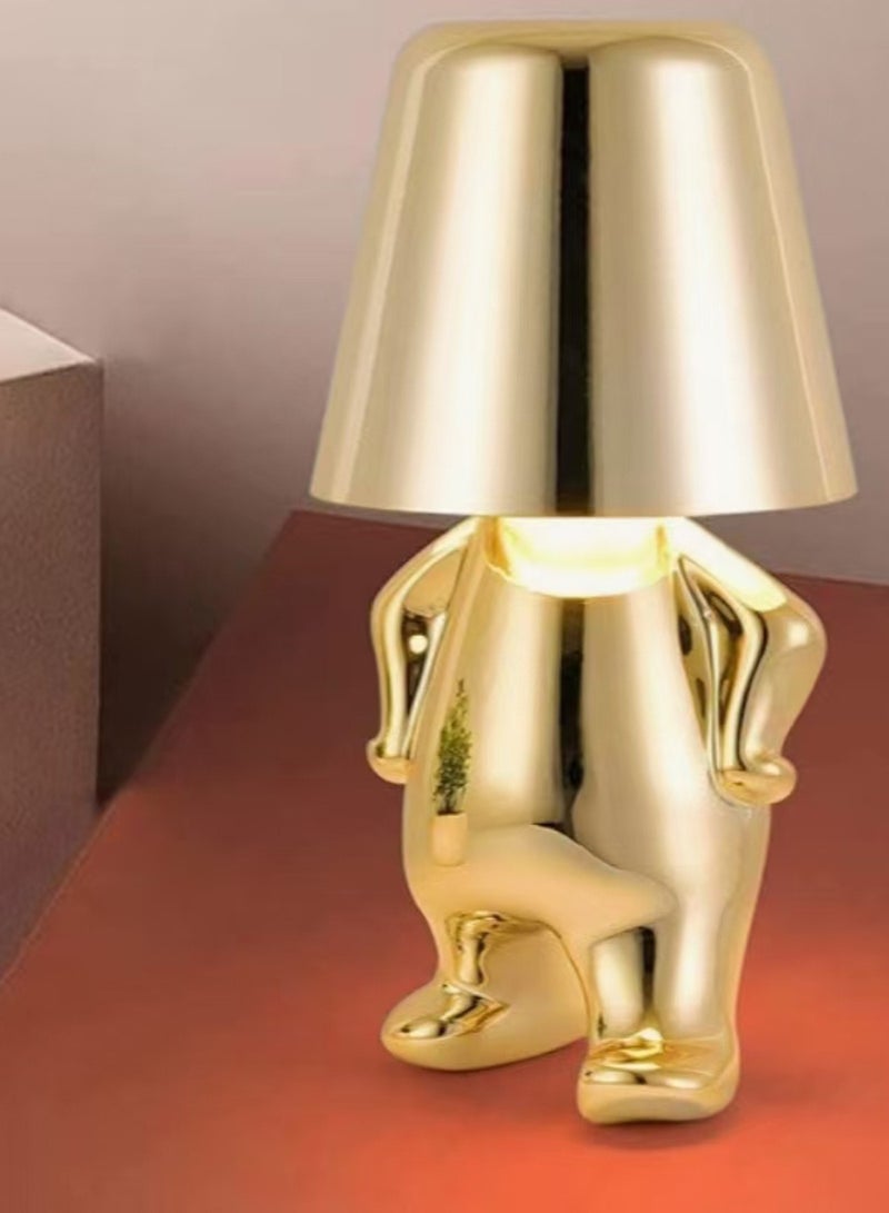 ريتش لايف مصباح مكتب LED يعمل باللمس وقابل لإعادة الشحن - وضعية أكيمبو على شكل شخصية ذهبية، قابل لإعادة الشحن عبر USB، 3 أوضاع ألوان، إضاءة ليلية مزخرفة بجانب السرير، مناسب لغرفة النوم والمكتب كهدية - Image 1