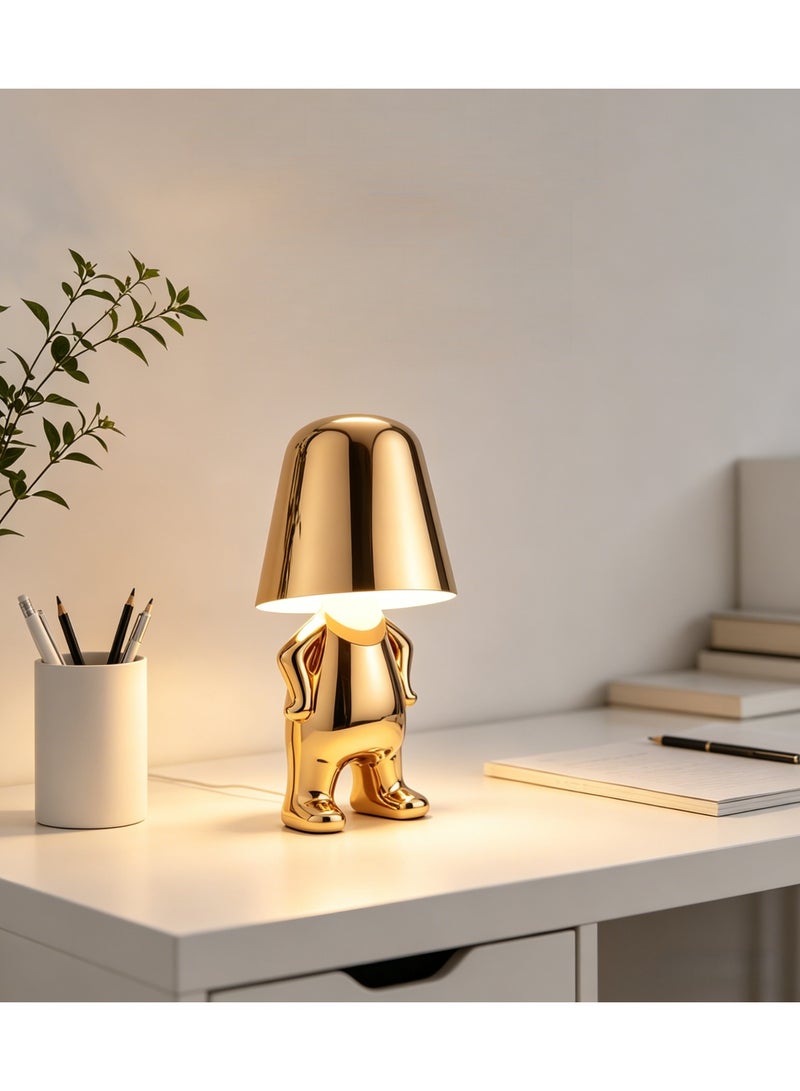 Rich Life Rechargeable touch-sensitive LED table lamp, featuring a creative golden figurine with arms akimbo, USB fast charging for extended battery life, and three adjustable color temperature levels. It serves both as a decorative element and a lighting source, ideal for bedside tables in bedrooms and desktops in offices. With its light luxury feel, it makes a great gift for festivals - Image 3