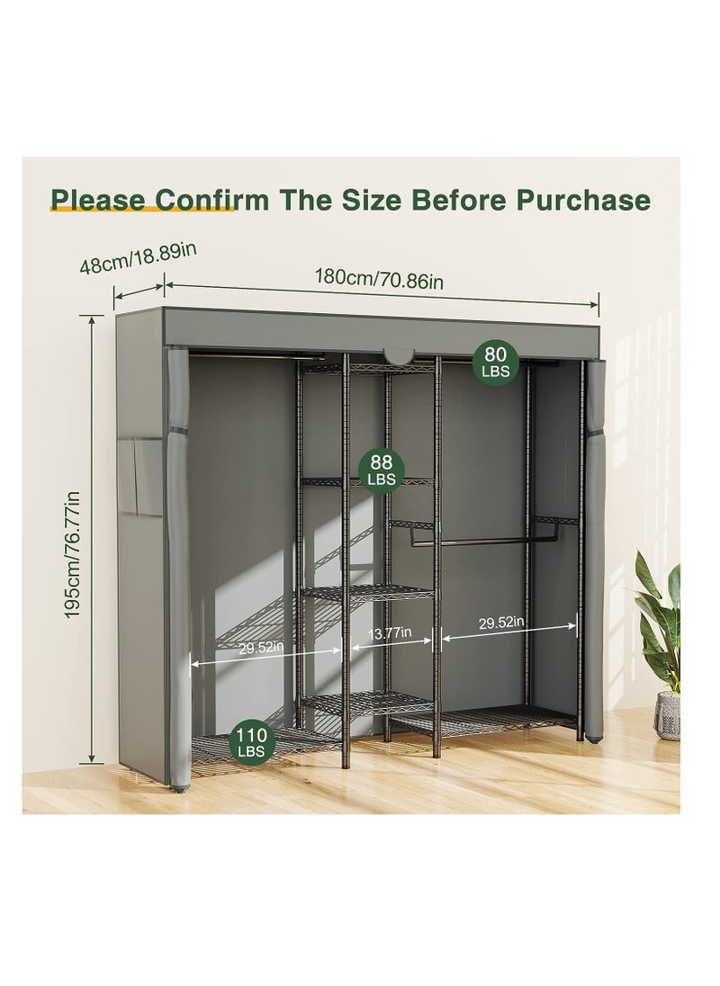 Generic - Heavy Duty Clothes Rack with Cover, Wire Garment Rack for Hanging Clothes, Compact Closet Storage Clothing Rack with Gray Oxford Fabric Cover, Adjustable Hanging Clothes Racks for Bedroom - Image 1