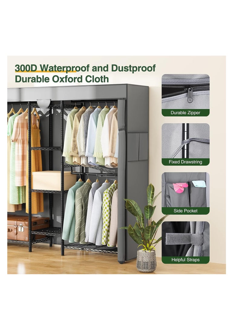 Generic - Heavy Duty Clothes Rack with Cover, Wire Garment Rack for Hanging Clothes, Compact Closet Storage Clothing Rack with Gray Oxford Fabric Cover, Adjustable Hanging Clothes Racks for Bedroom - Image 1