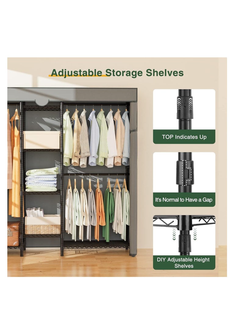 Generic - Heavy Duty Clothes Rack with Cover, Wire Garment Rack for Hanging Clothes, Compact Closet Storage Clothing Rack with Gray Oxford Fabric Cover, Adjustable Hanging Clothes Racks for Bedroom - Image 1