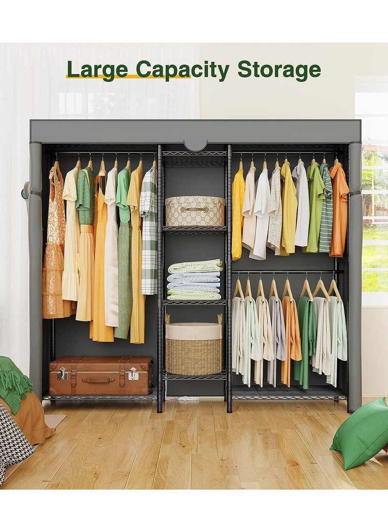 Generic - Heavy Duty Clothes Rack with Cover, Wire Garment Rack for Hanging Clothes, Compact Closet Storage Clothing Rack with Gray Oxford Fabric Cover, Adjustable Hanging Clothes Racks for Bedroom - Image 1