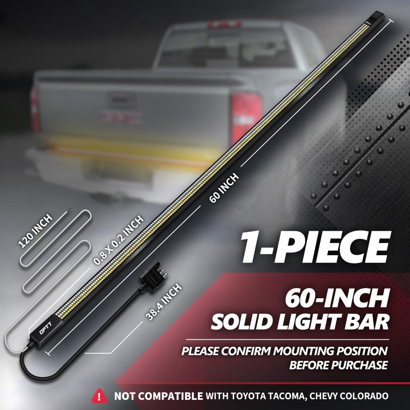 OPT7 60" Redline Triple Row LED Tailgate Light Bar w/Sequential Amber Turn Signal, Rigid Aluminum Frame Strip â€“ Fits 2005â€“2014 F150, RAM, Silverado/Sierra 1500 â€“ Full Function: Brake, Reverse, Running - Image 3