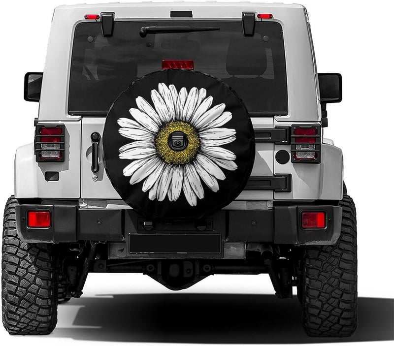 Foruidea Daisy Flower Spare Tire Cover with Backup Camera Hole Wheel Tire Cover Fit Trailer, RV, SUV and Many Vehicle 17inch - Image 1