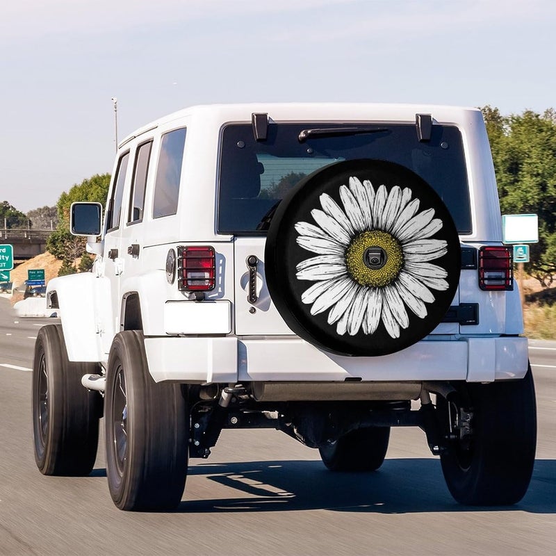 Foruidea Daisy Flower Spare Tire Cover with Backup Camera Hole Wheel Tire Cover Fit Trailer, RV, SUV and Many Vehicle 17inch - Image 2