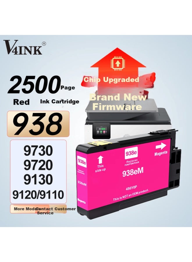 V4ink Compatible Hp 938 Red Ink Cartridge With Chip For Hp Officejet Pro 9120b 9130 9110b 9720 9730 Printer - Image 1
