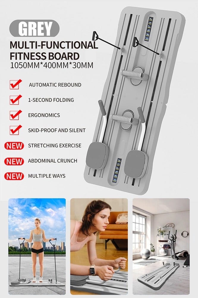 TAPIT Pilates Board Pilates Reformer Set Multi-Purpose Foldable Pilates Reformer Board for Home 5 in1 Pilates Sliding Board Pilates Equipment Fitness Board Ab Core Trainer Machine For Home (Grey) - Image 1