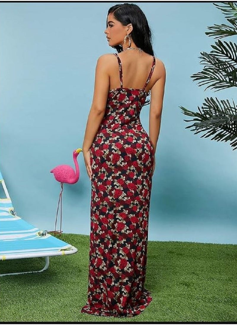 MANIKAN - Women's Soft Long Lingerie with Floral Print and Elegant Side Slit - Image 1