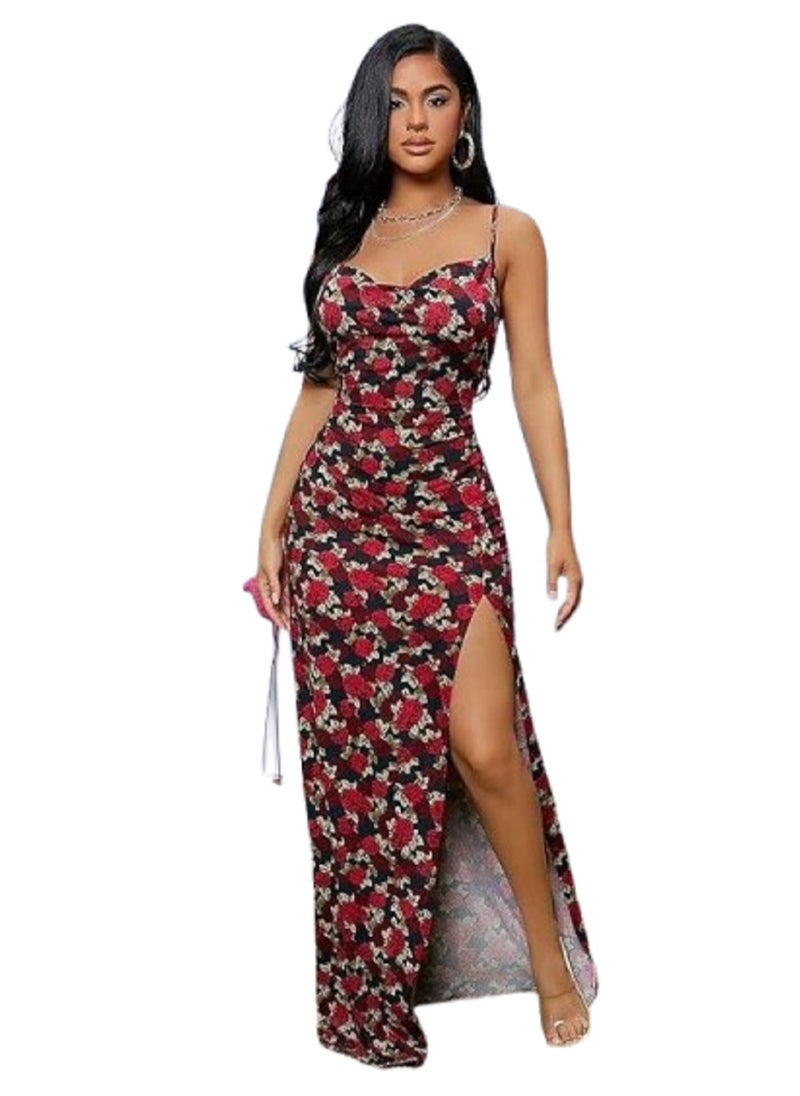 MANIKAN - Women's Soft Long Lingerie with Floral Print and Elegant Side Slit - Image 1