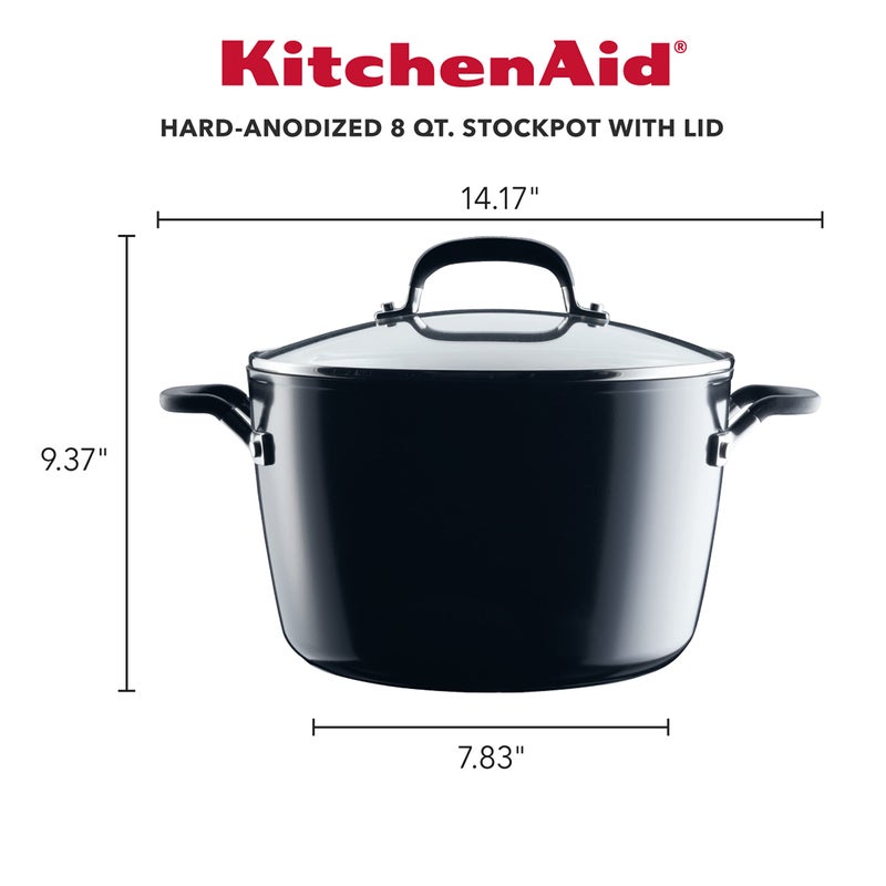 KitchenAid 84805 Hard Anodized Nonstick Stockpot with Lid, 8 Quart - Onyx Black - Image 2