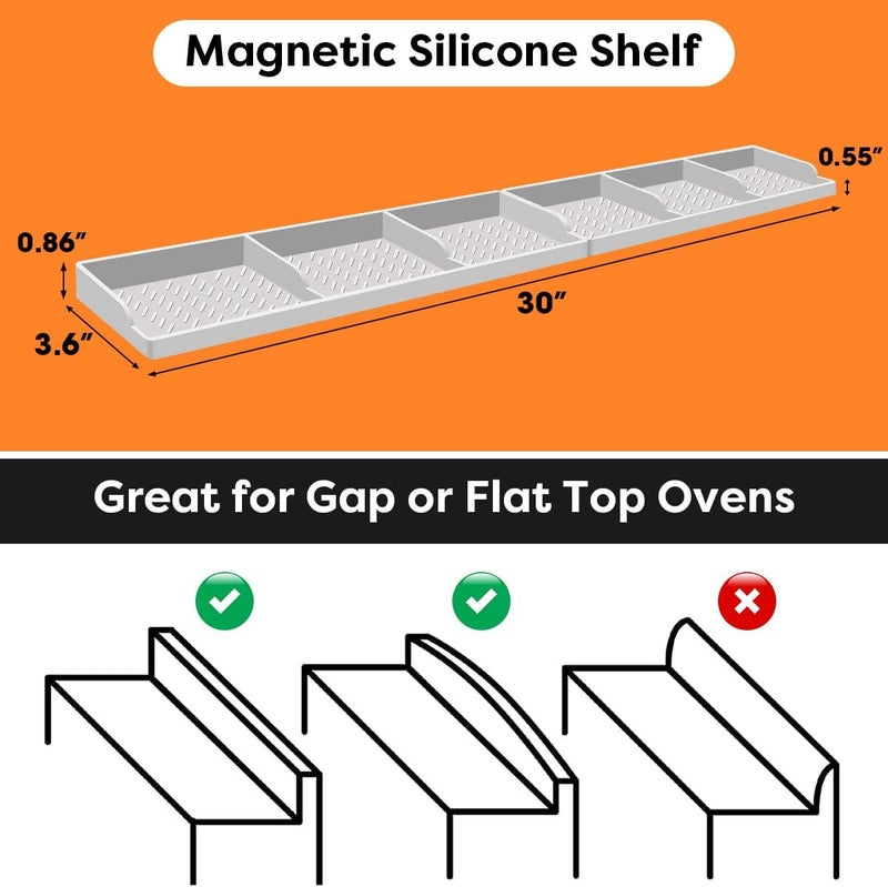 Hydream Stove Top 30 Inch Magnetic Silicone Shelf Over the Stove Spice Rack Kitchen Organizer for Above Stovetop Light Grey - Image 2