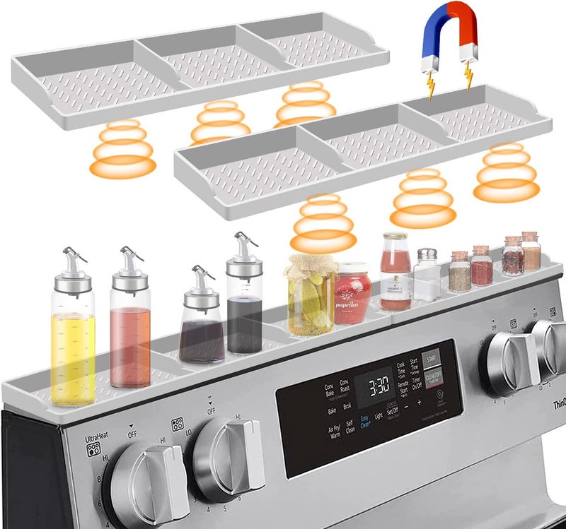 Hydream Stove Top 30 Inch Magnetic Silicone Shelf Over the Stove Spice Rack Kitchen Organizer for Above Stovetop Light Grey - Image 1