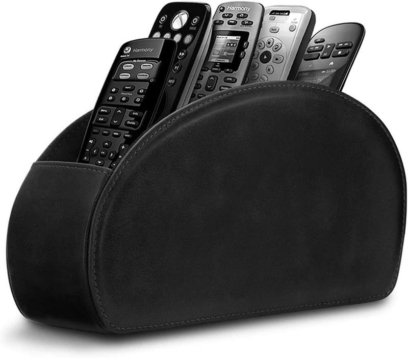 RHCSZ Leather Remote Control Holder with 5 Compartments TV Remote Caddy Storage Box/Tray,Desktop Organizer Store Controller,Glasses,Brush,Media Player,Pen,Space Saver for Bedside Table/Office Desk(Black) - Image 1