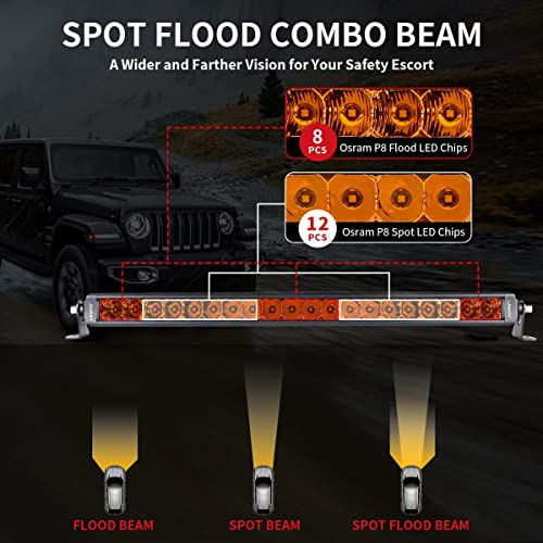 LASFIT شريط إضاءة LASFIT بطول 22 بوصة، شعاع مزيج بقعة و فيض، شريط LED أصفر صف واحد للقيادة على الطرق الوعرة، مقاوم للماء IP67 للشاحنات و البيك أب و SUV و ATV و UTV - Image 3