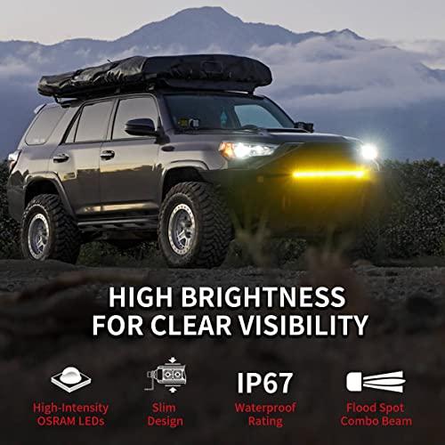 LASFIT شريط إضاءة LASFIT بطول 22 بوصة، شعاع مزيج بقعة و فيض، شريط LED أصفر صف واحد للقيادة على الطرق الوعرة، مقاوم للماء IP67 للشاحنات و البيك أب و SUV و ATV و UTV - Image 2