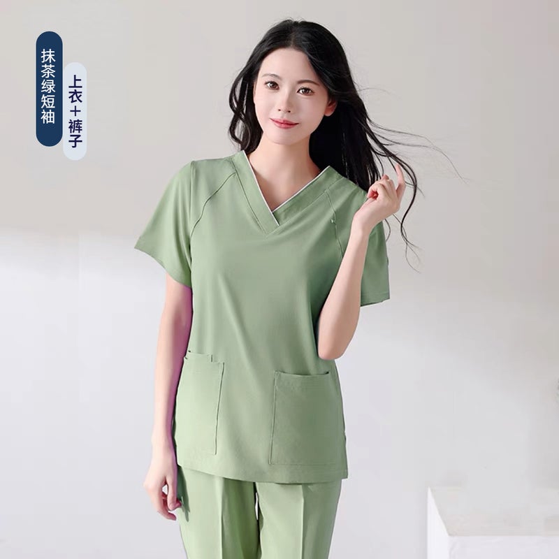 Quick-Drying Hand-Washing Clothes Surgical Clothes Elastic Womens Short-Sleeved Operating Room Nurse Work Clothes High-End Doctors Hand-Brushing Clothes Long-Sleeved Women's mustard green short-sleeve suit 
