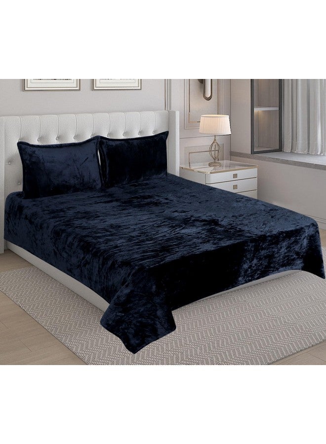 RD TREND 210 TC 300 GSM Flannel Super Warm Bedsheets for Winter King Size Bed (105X105 Inches) with 2 Pillow Cover Size (18x28 Inches)- Black - Image 1